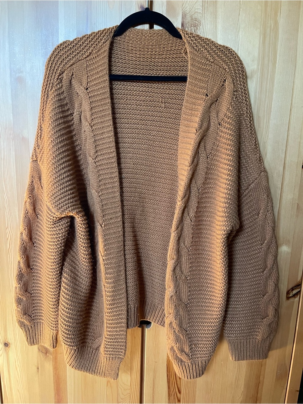 Cozy Cable Knit Open-Front Cardigan Sweater - Camel